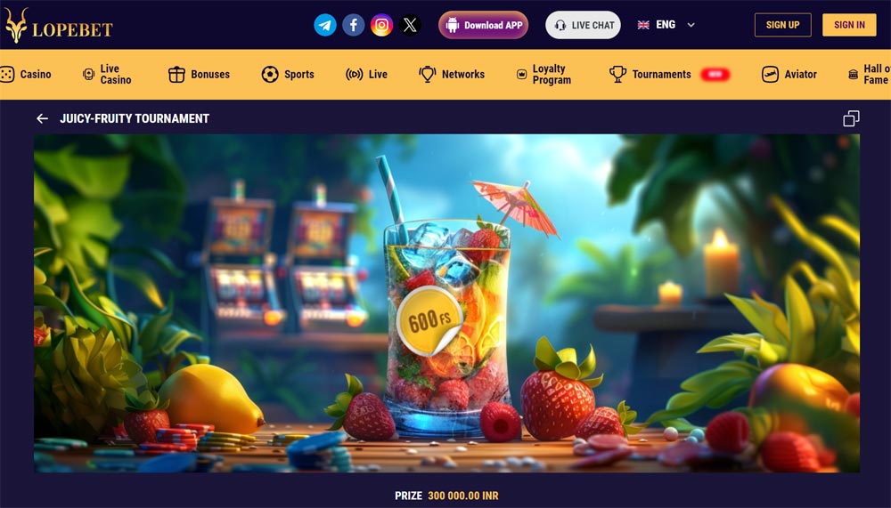 Tournament section listing upcoming casino tournaments