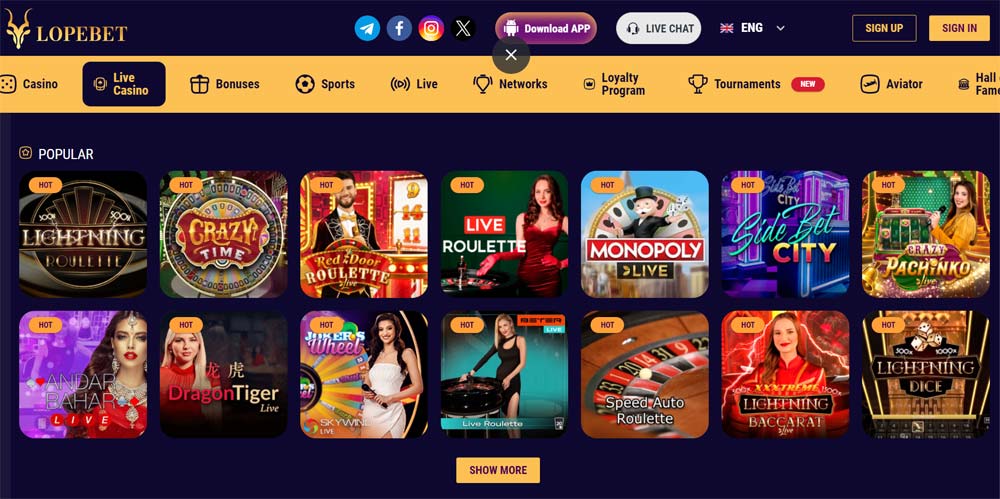 Live casino section